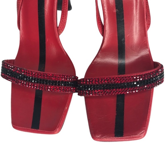 Lerre Heel Women’s 7.5 Cocktail Red Rhinestone Embellished Sleek Black Sleek - Picture 6 of 14
